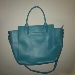 Vera Bradley Faux Leather Tote Size L Teal Purse Bag with Adjustable Strap
